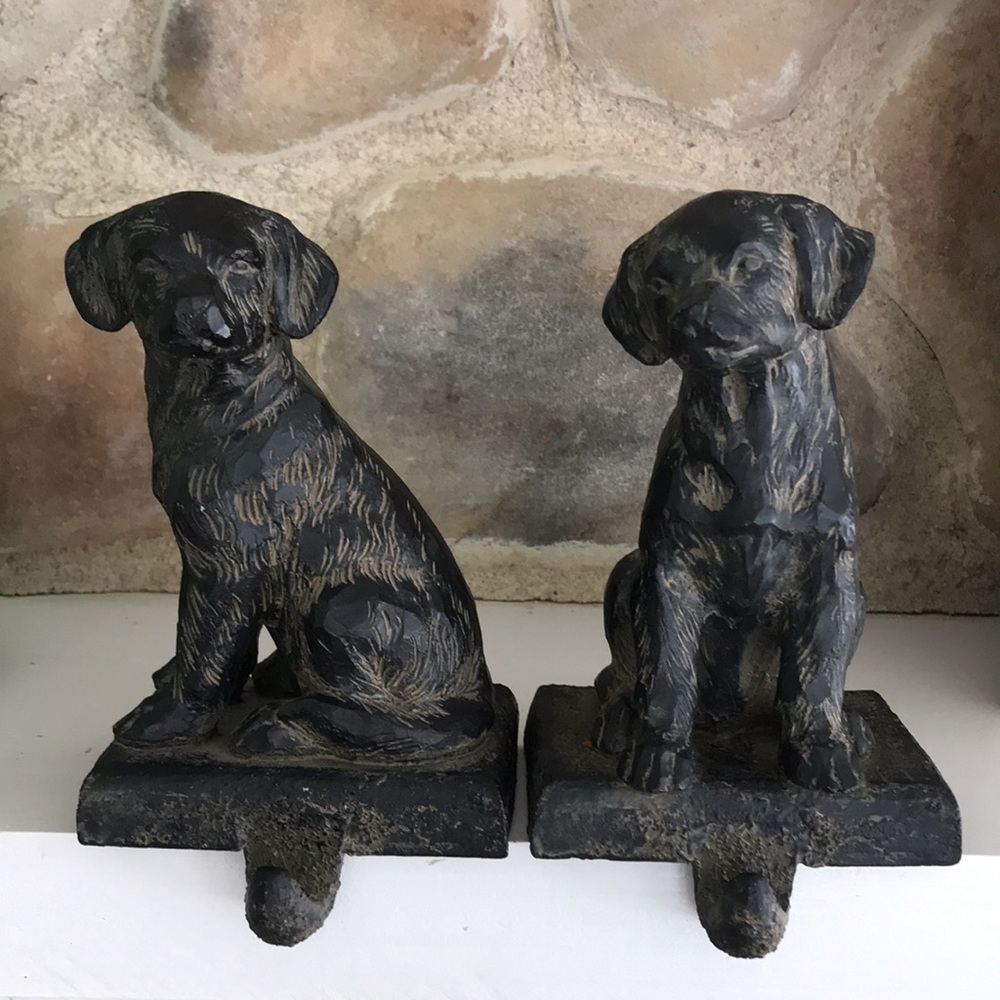Pair Lab Labrador Retriever Dog Mantle Christmas Stocking Holders w/ Hooks